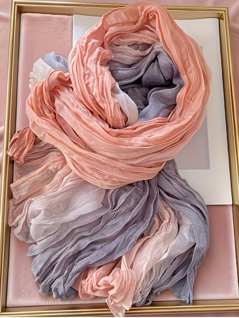 Peachy Pink & Gray Ombre Women's Scarf Elegant Lightweight Wrap 68"x29"